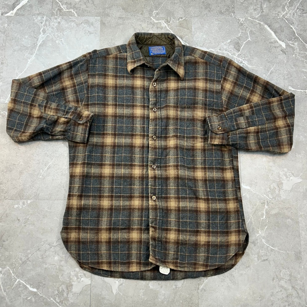 70s Vintage Virgin Wool Plaid Flannel Button Up Shirt Men Large Western Workwear